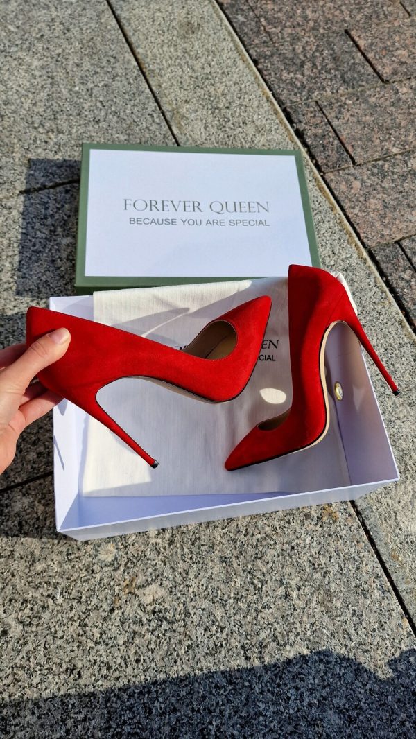 HIGH HEELED NATURAL SUEDE SHOES IN BRIGHT RED COLOR - Image 5