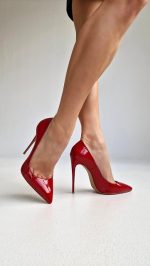 WOMEN'S SHOES MADE OF GENUINE PATENT LEATHER, RED, WITH A THIN STILETTO HEEL - Image 3