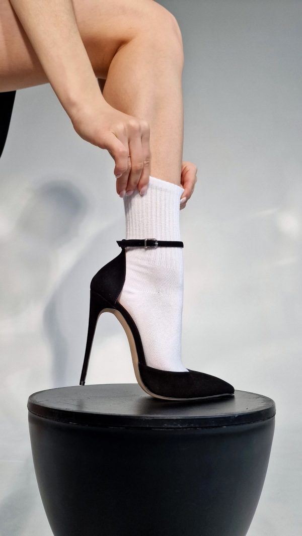 BLACK SUEDE POINTE HIGH HEEL SHOES - Image 2