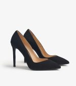 STABLE-HEELED WOMEN'S SHOES MADE OF GENUINE BLACK SUEDE - Image 2