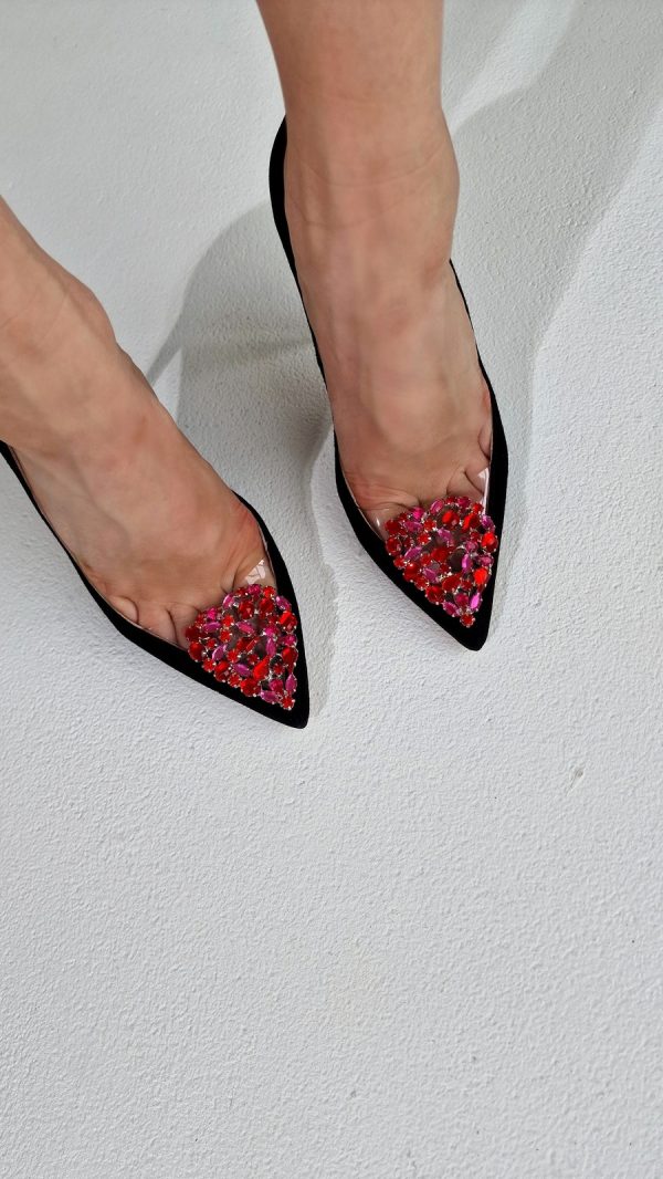 STILETTO HEELS IN GENUINE BLACK SUEDE WITH A HEART-SHAPED BROOCH - Image 3