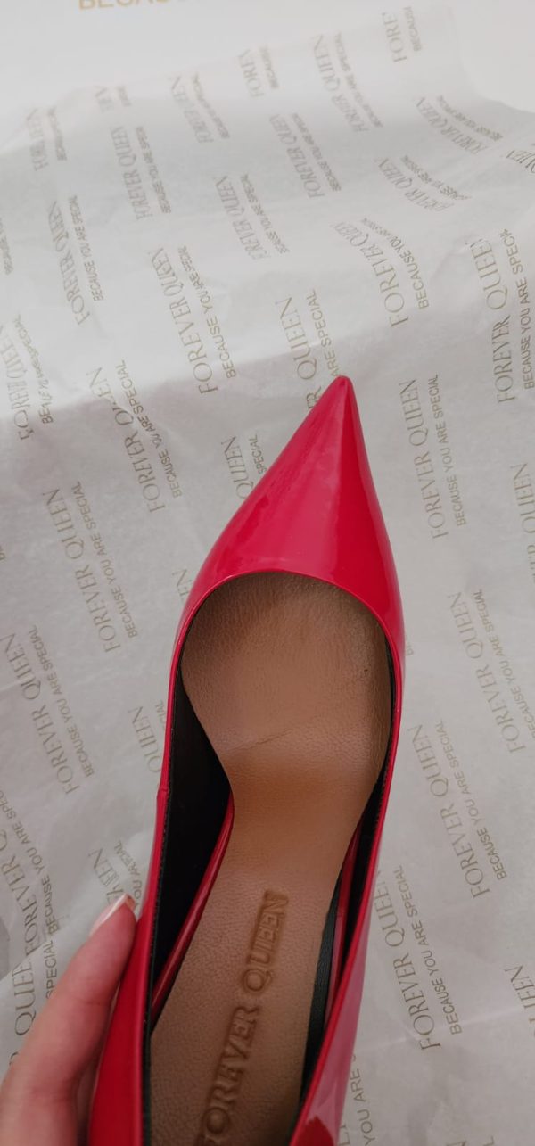 RED PATENT LEATHER LOW HEEL SHOES - Image 2