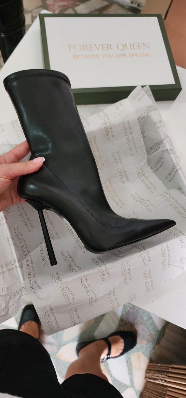 BLACK LEATHER ANKLE BOOTS WITH 11 CM HEEL - Image 1