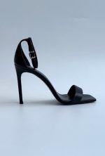 SANDALS MADE OF GENUINE BLACK LEATHER WITH A SQUARE TOE